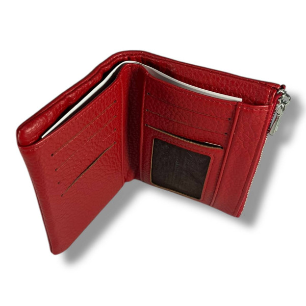 Компактный женский кошелек из качественного кожзаменителя, красный Компактный женский кошелек из качественного кожзаменителя, красный