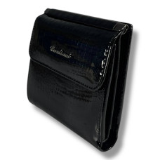 Жіночий гаманець із натуральної лакованої шкіри, місткий та компактний, чорний