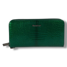 Жіночий гаманець з натуральної шкіри, зелений, з застібкою на змійці
