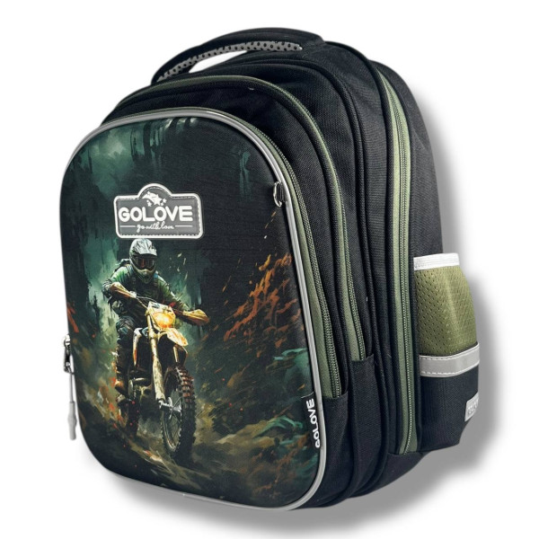 Школьный рюкзак с принтом Мотоциклист для младших классов, вместительный и удобный, 20 л Школьный рюкзак с принтом Мотоциклист для младших классов, вместительный и удобный, 20 л