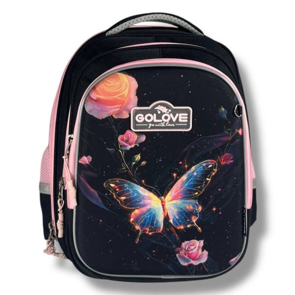 Черный школьный рюкзак с принтом Бабочка для девочки 1-4 классов, на 3 отделения с удобным органайзером Черный школьный рюкзак с принтом Бабочка для девочки 1-4 классов, на 3 отделения с удобным органайзером