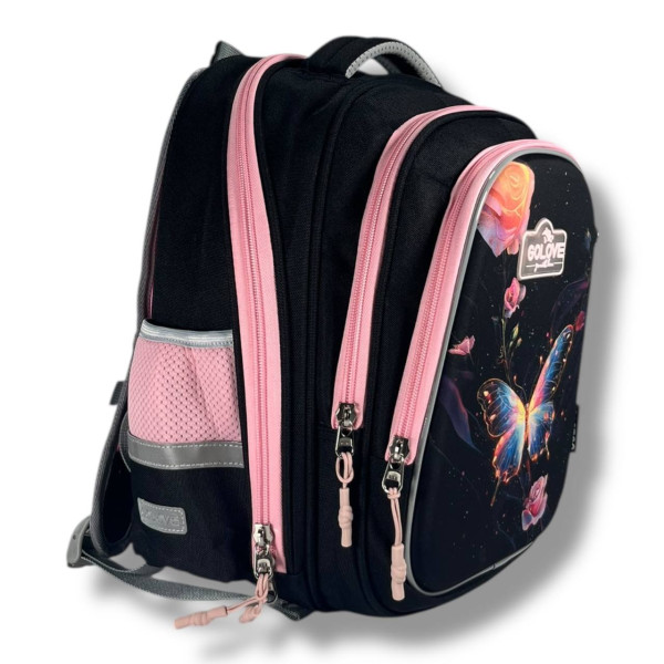 Черный школьный рюкзак с принтом Бабочка для девочки 1-4 классов, на 3 отделения с удобным органайзером Черный школьный рюкзак с принтом Бабочка для девочки 1-4 классов, на 3 отделения с удобным органайзером