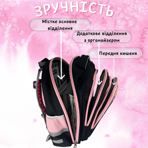 Черный школьный рюкзак с принтом Бабочка для девочки 1-4 классов, на 3 отделения с удобным органайзером Черный школьный рюкзак с принтом Бабочка для девочки 1-4 классов, на 3 отделения с удобным органайзером