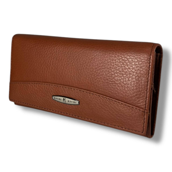 Женский кошелек из натуральной кожи с тиснением, коричневый (17×9 см) Женский кошелек из натуральной кожи с тиснением, коричневый (17×9 см)