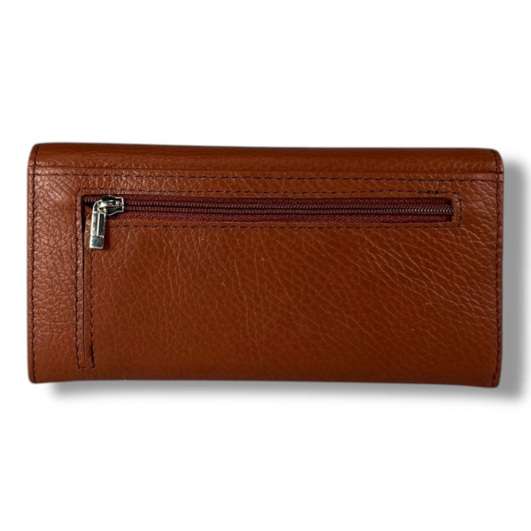 Женский кошелек из натуральной кожи с тиснением, коричневый (17×9 см) Женский кошелек из натуральной кожи с тиснением, коричневый (17×9 см)