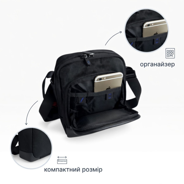 Чоловіча сумка через плече Arctic Hunter Cordura чорного кольору з водовідштовхувальним покриттям