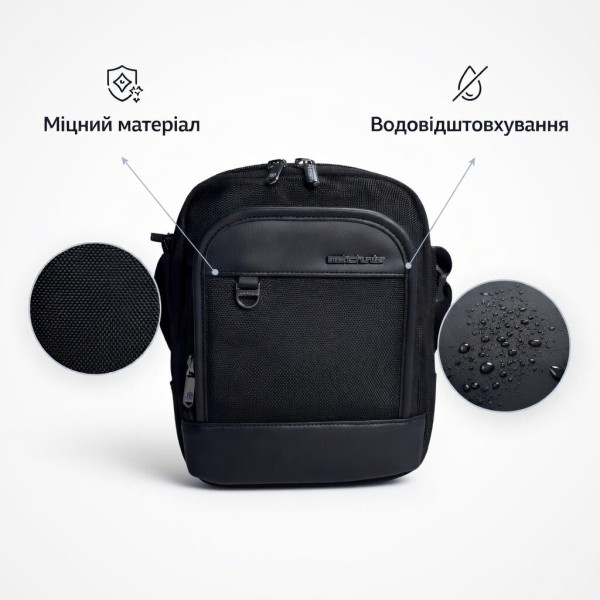 Чоловіча сумка через плече Arctic Hunter Cordura чорного кольору з водовідштовхувальним покриттям