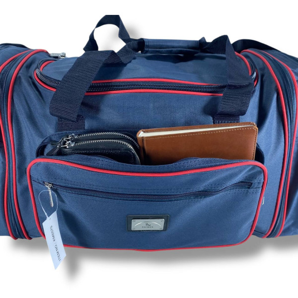 Дорожная сумка с расширением 60-70 см, 80 л, синяя с красным