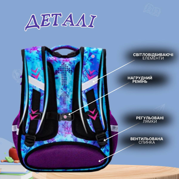 Школьный ранец для девочки 1-4 класс, три отдела, Sky Name (Winner), черно-фиолетовый Школьный ранец для девочки 1-4 класс, три отдела, Sky Name (Winner), черно-фиолетовый