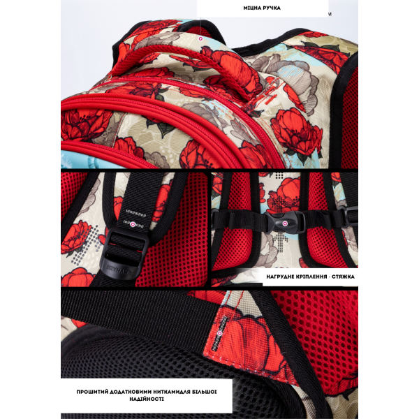 Рюкзак школьный для девочки Sky Name (Winner), красный с синим Рюкзак школьный для девочки Sky Name (Winner), красный с синим