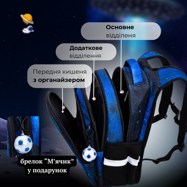 Рюкзак школьный для мальчика, ортопедическая спинка, Sky Name (Winner), черно-синий Рюкзак школьный для мальчика, ортопедическая спинка, Sky Name (Winner), черно-синий