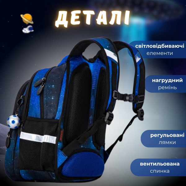 Рюкзак школьный для мальчика, ортопедическая спинка, Sky Name (Winner), черно-синий Рюкзак школьный для мальчика, ортопедическая спинка, Sky Name (Winner), черно-синий