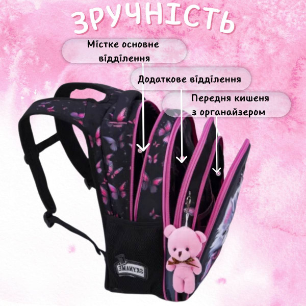 Школьный рюкзак Sky Name для девочки 1-4 класс, принт Котик водоотталкивающая ткань,