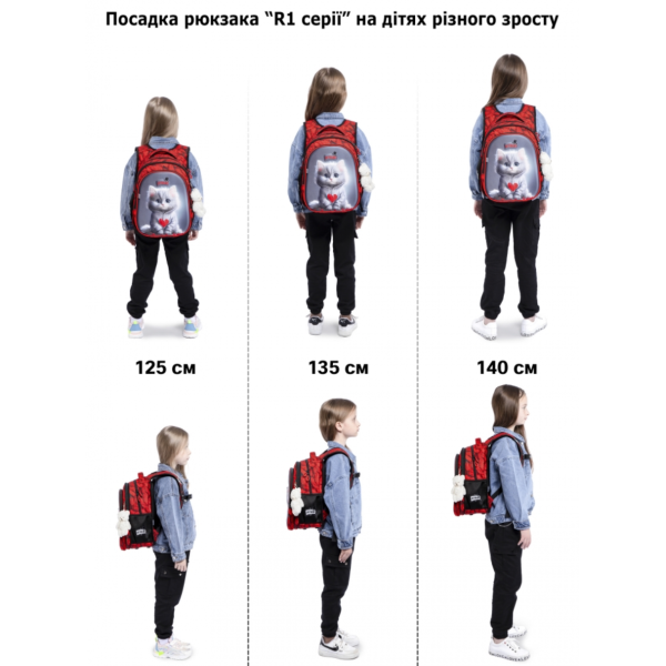 Школьный рюкзак Sky Name для девочки 1-4 класс, принт Котик водоотталкивающая ткань,