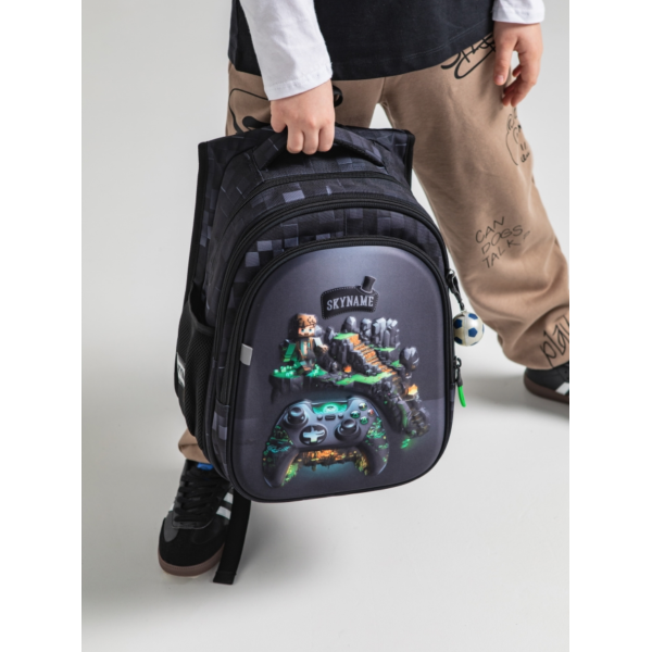 Школьный рюкзак для мальчика черно-серый Майнкрафт