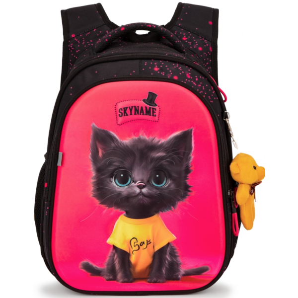 Школьный рюкзак для девочки, Котик, розовый с черным. Школьный рюкзак для девочки, Котик, розовый с черным.