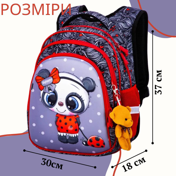 Рюкзак школьный для девочки с ортопедической спинкой, Sky Name Winner, серо-красный Рюкзак школьный для девочки с ортопедической спинкой, Sky Name Winner, серо-красный