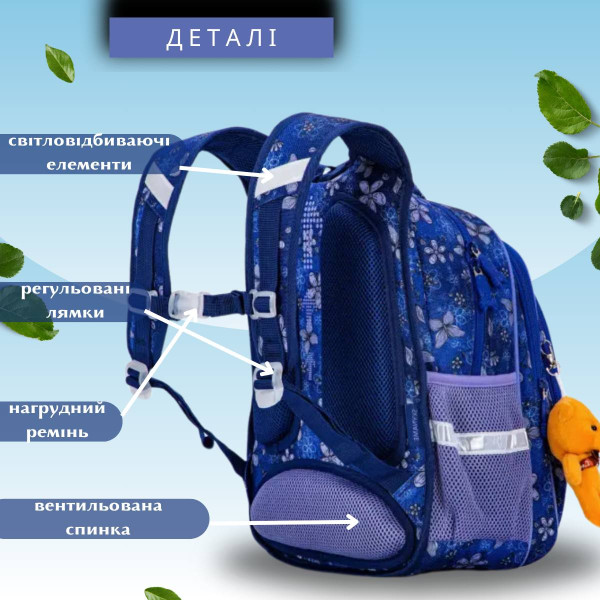 Ранець шкільний для дівчинки 1-4 клас, водовідштовхувальна тканина Sky Name (Winner), синій Ранець шкільний для дівчинки 1-4 клас, водовідштовхувальна тканина Sky Name (Winner), синій