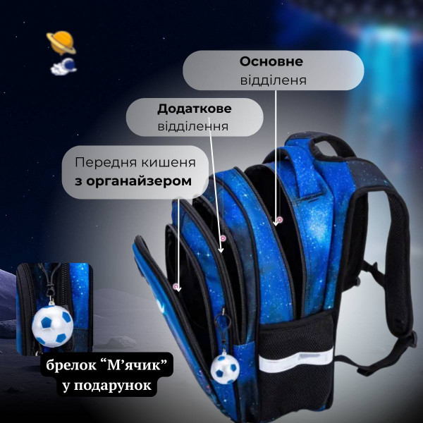 Школьный рюкзак для мальчика, ортопедическая спинка, Sky Name (Winner), черно-синий