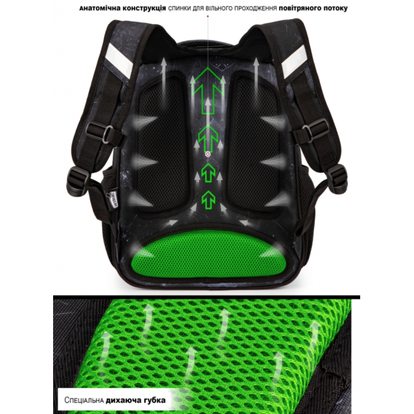 Школьный рюкзак для мальчиков черно-серый с зеленым. Школьный рюкзак для мальчиков черно-серый с зеленым.