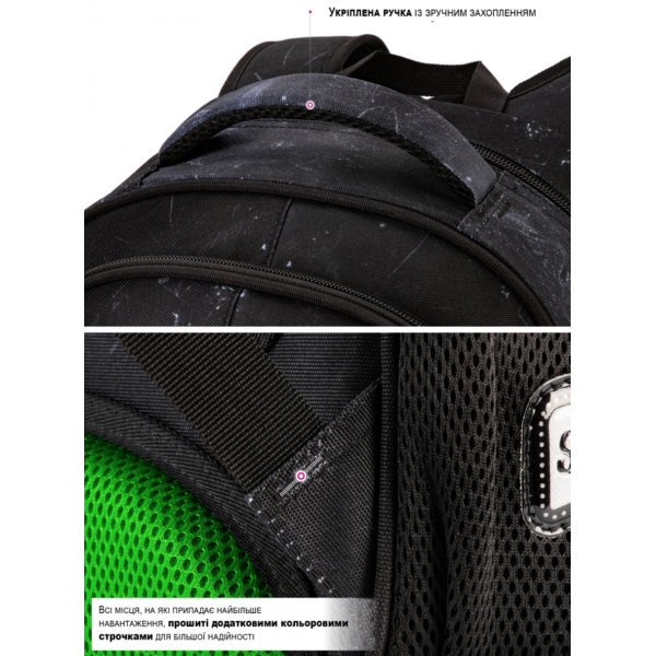 Школьный рюкзак для мальчиков черно-серый с зеленым. Школьный рюкзак для мальчиков черно-серый с зеленым.