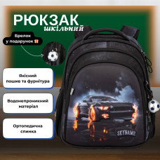 Рюкзак школьный, Машина, черный с оранжевым.