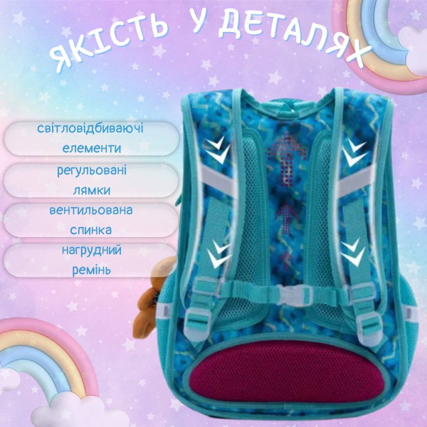 Рюкзак школьный для девочки, R3-228 три отдела, защита от влаги Winner SkyName раз.30*18*37см бирюзовый Рюкзак школьный для девочки, R3-228 три отдела, защита от влаги Winner SkyName раз.30*18*37см бирюзовый