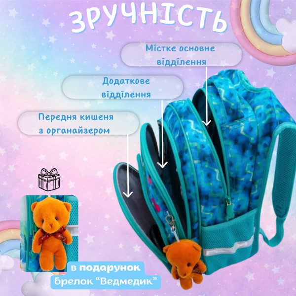 Рюкзак школьный для девочки, R3-228 три отдела, защита от влаги Winner SkyName раз.30*18*37см бирюзовый Рюкзак школьный для девочки, R3-228 три отдела, защита от влаги Winner SkyName раз.30*18*37см бирюзовый