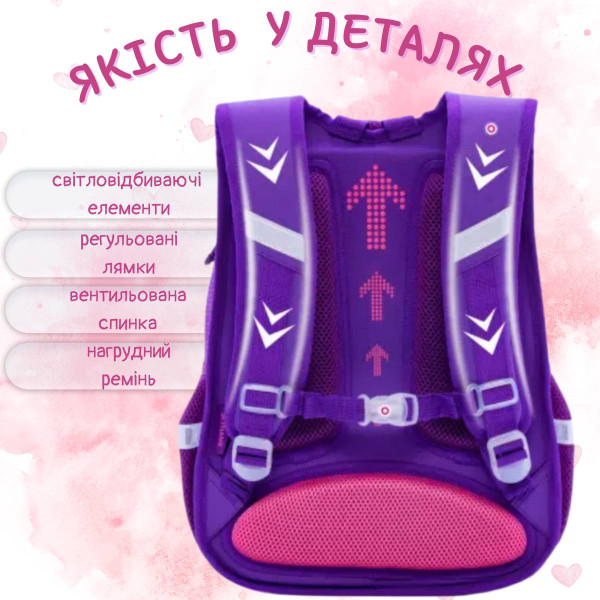 Рюкзак для девочки 1-4 класс, три отдела, органайзер Winner One/Sky Name, фиолетовый Рюкзак для девочки 1-4 класс, три отдела, органайзер Winner One/Sky Name, фиолетовый