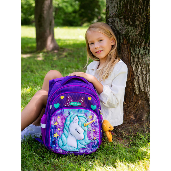 Рюкзак для дівчинки 1-4 клас, R3-241, ортопедична спинка Winner One/SkyName 30*18*38 см фіолетовий з бірюзовим