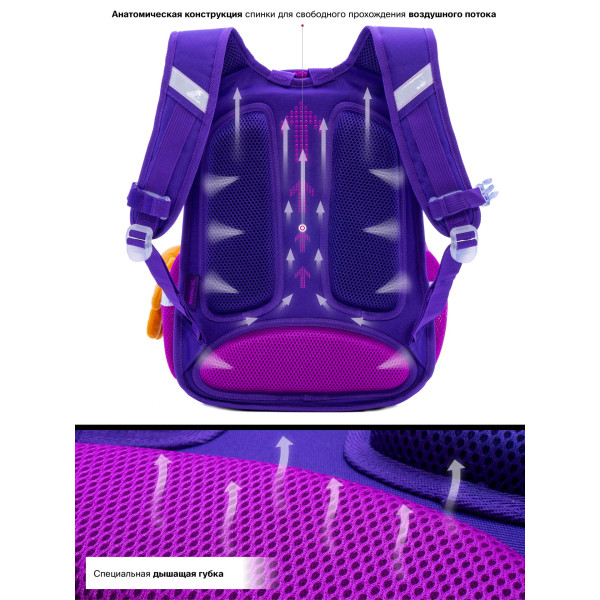 Рюкзак для дівчинки 1-4 клас, R3-241, ортопедична спинка Winner One/SkyName 30*18*38 см фіолетовий з бірюзовим