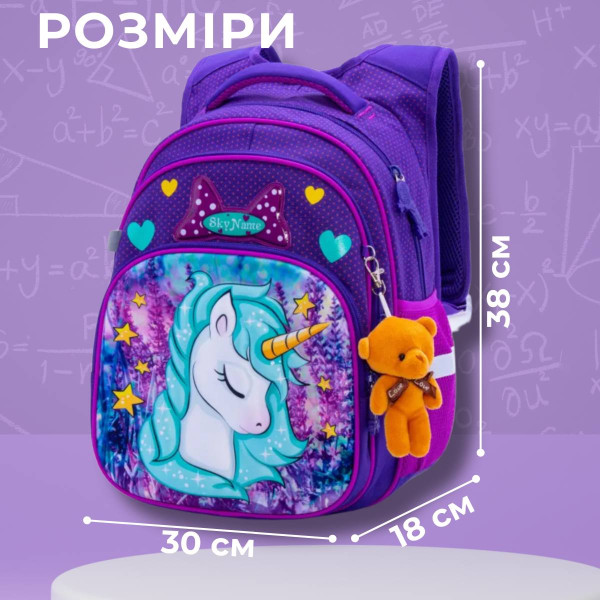 Рюкзак для дівчинки 1-4 клас, R3-241, ортопедична спинка Winner One/SkyName 30*18*38 см фіолетовий з бірюзовим