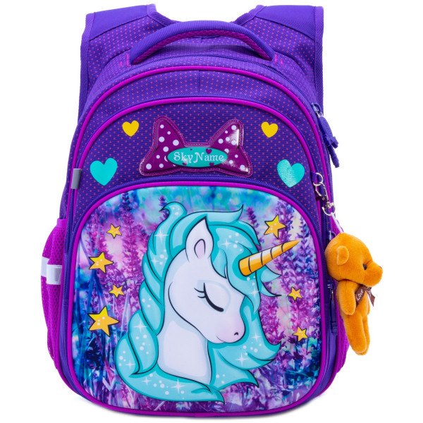 Рюкзак для дівчинки 1-4 клас, R3-241, ортопедична спинка Winner One/SkyName 30*18*38 см фіолетовий з бірюзовим