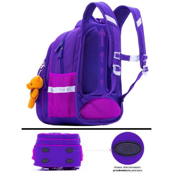Рюкзак для дівчинки 1-4 клас, R3-241, ортопедична спинка Winner One/SkyName 30*18*38 см фіолетовий з бірюзовим