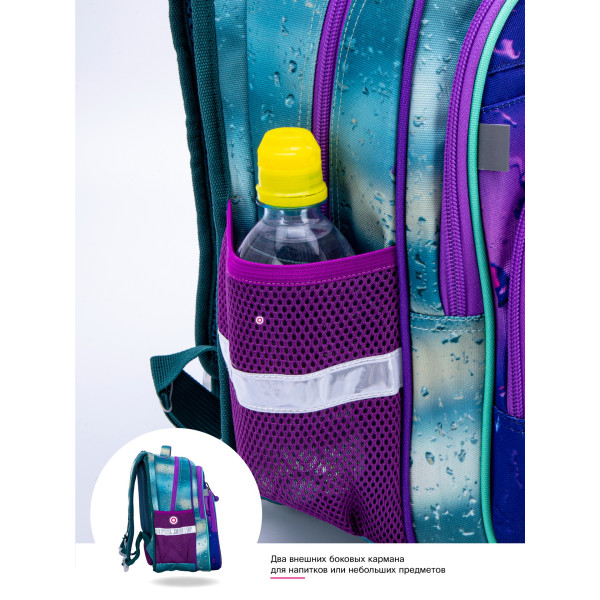 Школьный рюкзак для девочки, 1-4 класс, ортопедическая спинка, бирюзовый