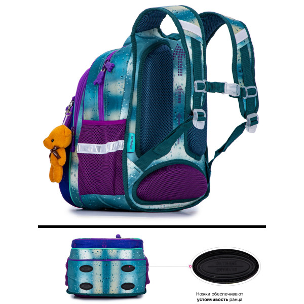 Школьный рюкзак для девочки, 1-4 класс, ортопедическая спинка, бирюзовый