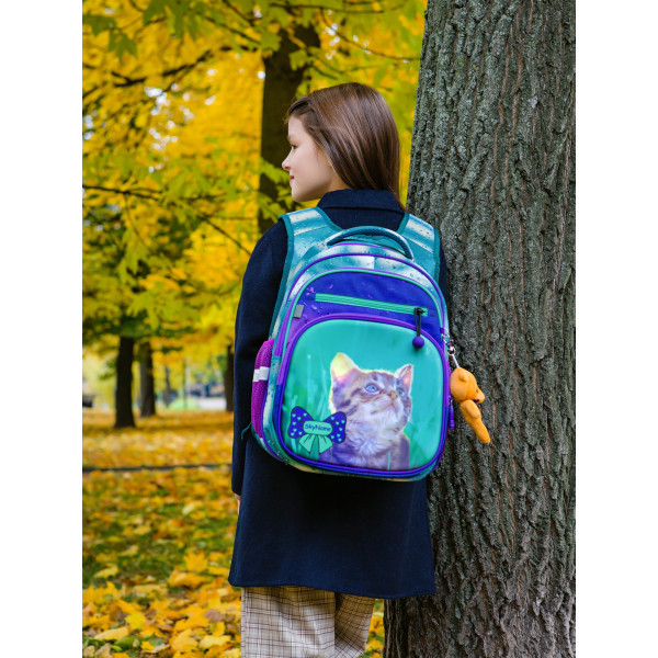 Школьный рюкзак для девочки, 1-4 класс, ортопедическая спинка, бирюзовый