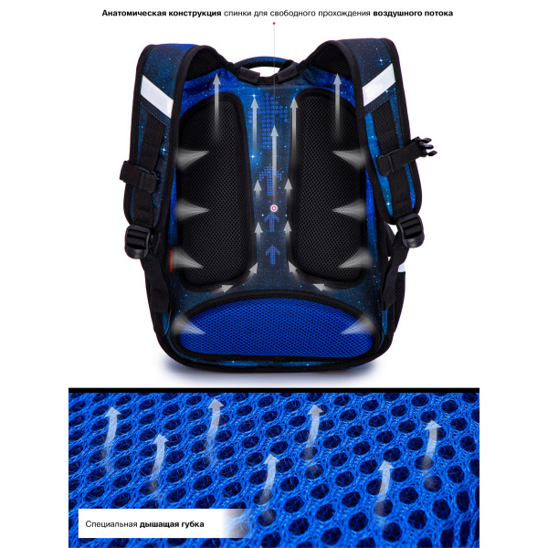 Рюкзак школьный влагозащитный, брелок-мячик, Winner One/Sky Name, синий Рюкзак школьный влагозащитный, брелок-мячик, Winner One/Sky Name, синий