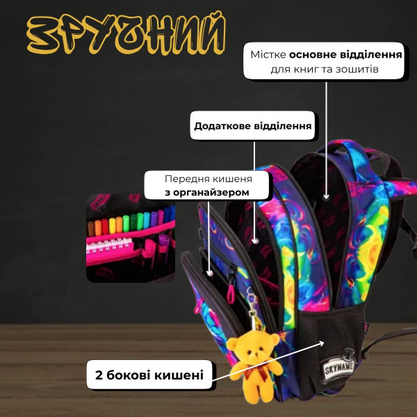 Школьный рюкзак с разноцветным котом для девочек 1-4 классов Школьный рюкзак с разноцветным котом для девочек 1-4 классов