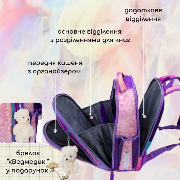 Ранец для девочки жесткий каркас два отдела Winner One/Sky Name, сиренево-розовый Ранец для девочки жесткий каркас два отдела Winner One/Sky Name, сиренево-розовый