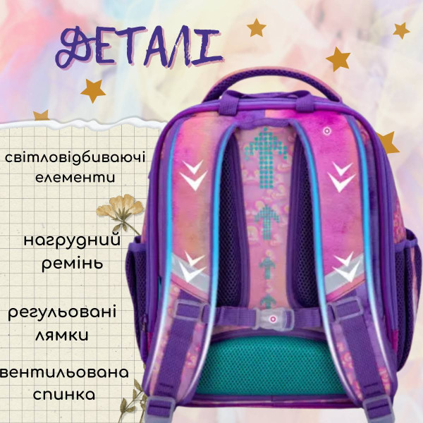 Ранец для девочки жесткий каркас два отдела Winner One/Sky Name, сиренево-розовый Ранец для девочки жесткий каркас два отдела Winner One/Sky Name, сиренево-розовый