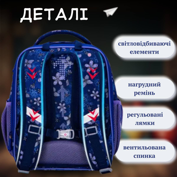 Школьный ранец для девочки на 2 отделения, жестко-каркасный, Winner One/Sky Name, синий Школьный ранец для девочки на 2 отделения, жестко-каркасный, Winner One/Sky Name, синий