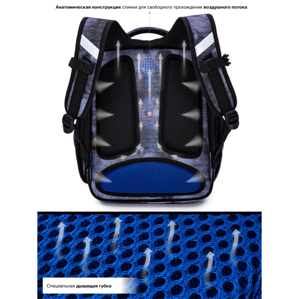 Школьный рюкзак для мальчика, ортопедическая спинка, серо-синий Школьный рюкзак для мальчика, ортопедическая спинка, серо-синий