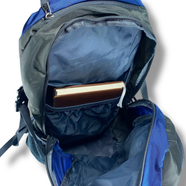 Туристичний рюкзак синього кольору на 50 л, водовідштовхувальний з ортопедичною спинкою