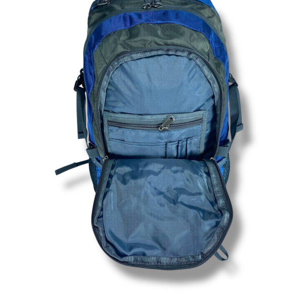 Туристичний рюкзак синього кольору на 50 л, водовідштовхувальний з ортопедичною спинкою