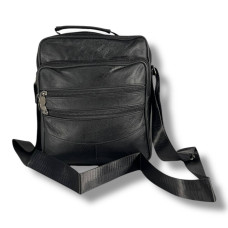 Вместительная мужская кожаная сумка, черная, на 1 отделение