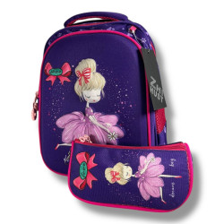 Каркасний шкільний рюкзак для дівчаток 6-9 років, фіолетовий, місткий та легкий, принт Балерина