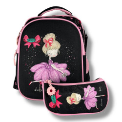 Каркасний шкільний рюкзак для дівчаток 6-9 років, чорний, місткий та легкий, принт Балерина