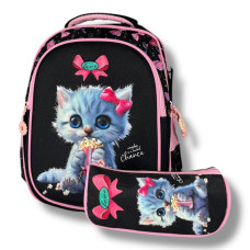 Школьный рюкзак для девочек 6–9 лет, комплектуется пеналом, вместительный и удобный, черный