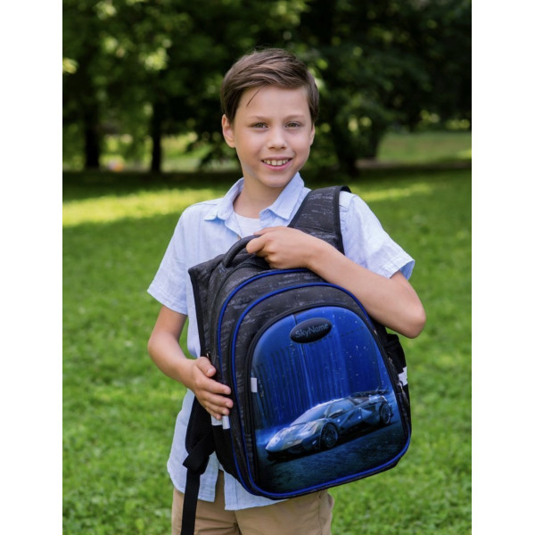 Шкільний рюкзак Sky Name (Winner) для хлопчиків, водовідштовхувальна тканина, синій, принт Машина